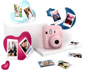Kit camara fujifilm mini instax 12 color rosa pastel + papel 10 fotos + 3 portara retratos