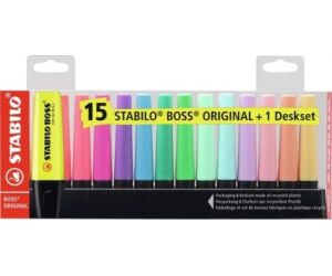 Peana de Marcadores Fluorescentes Stabilo Boss Original/ 15 Unidades/ Colores Surtidos/ Incluye Soporte