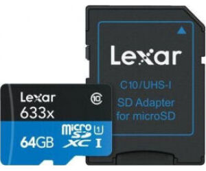 Lexar 64gb High-performance 633x Microsdxc Uhs-i, Up To 100mb/s Read 45mb/s Write C10 A1 V30 U3